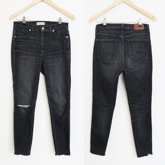 Madewell 10" High Rise Skinny Stretch Denim Jeans Knee Slit Charcoal Gray 26 - Picture 1 of 13